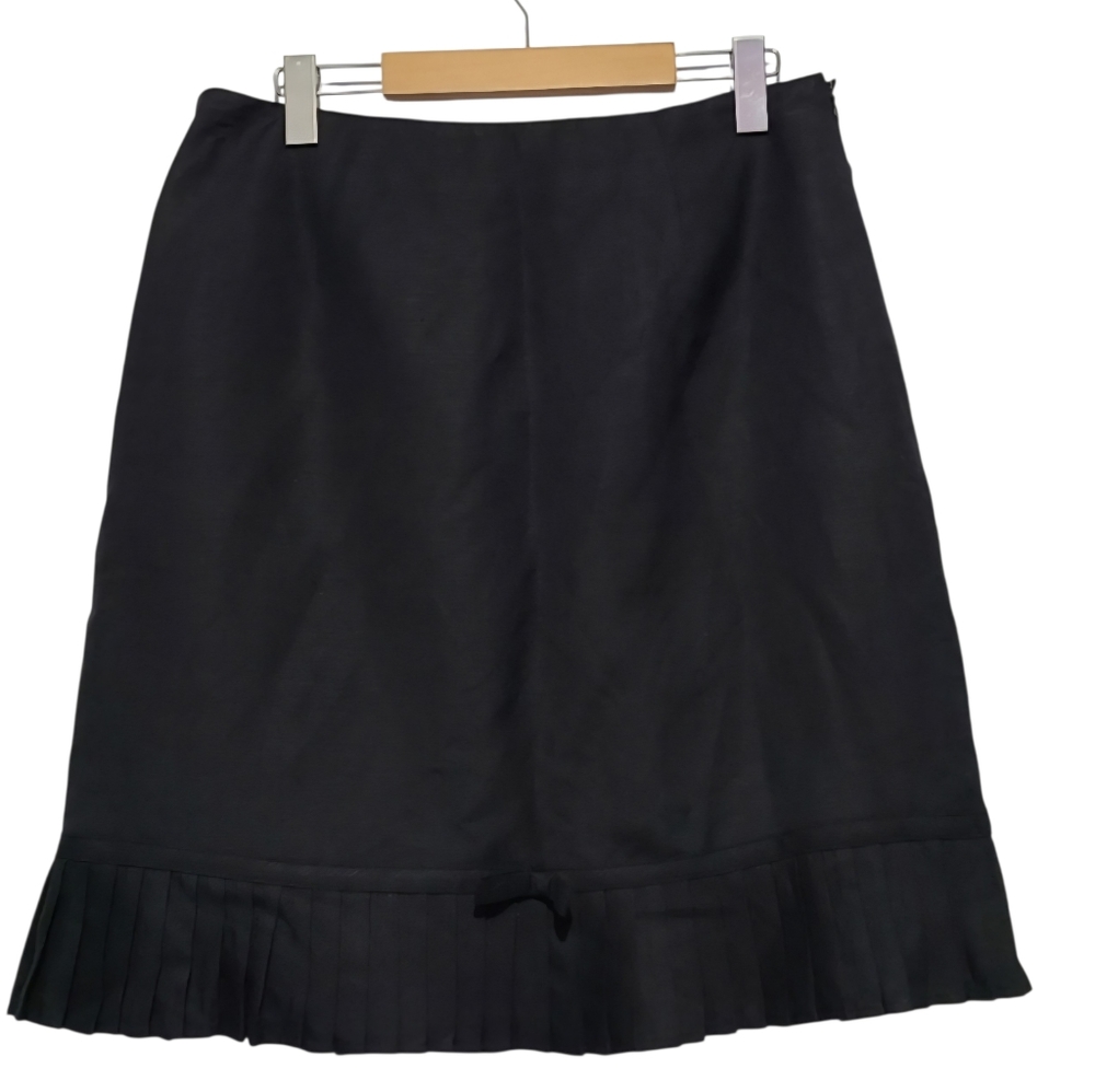 Larry Levine Black Linen Blend Midi Skirt Sz 12 Pleated Hem